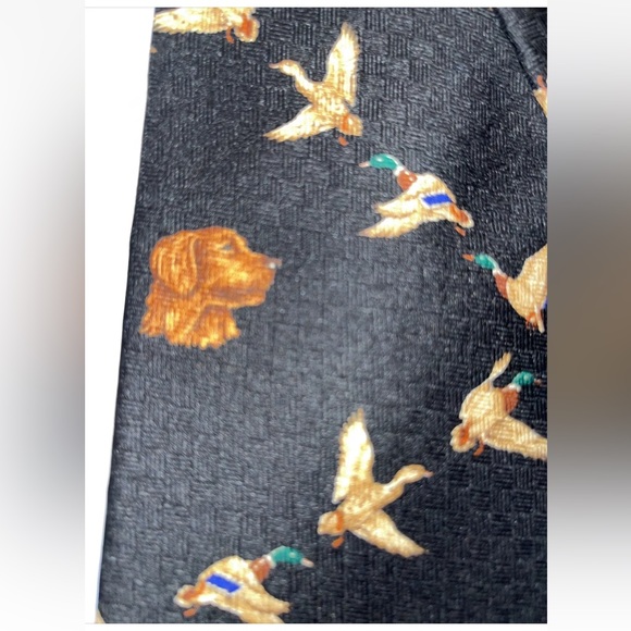 Vintage DUCK Lab retriever DOG HUNTING neck tie NEW Black SILK USA made DAD OS - Picture 9 of 12
